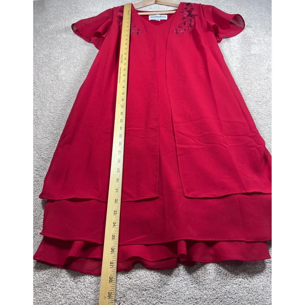 VTG Retro Dress Another Thyme‎ Red Floral Embroidered Party Cocktail 6P Layered